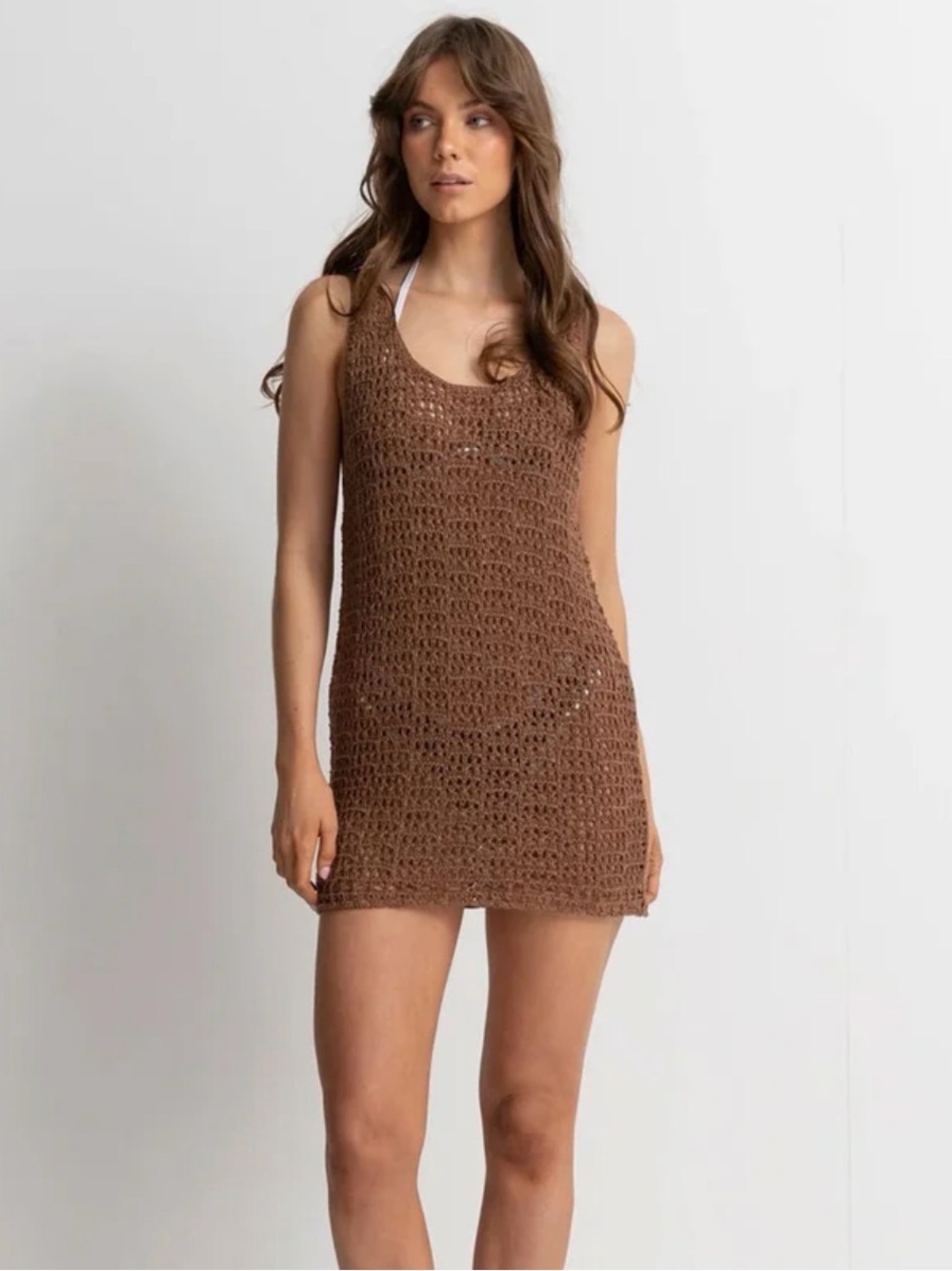 Rhythm Womens Crochet Swim Beach Cover Up Dress Maddie ScoopNeck Mini Boho Small